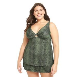 Lane Bryant NWOT Relaxed Underwire Swim Tankini Top Neutral Python- 38DDD